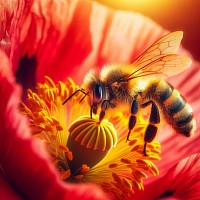 Bee collecting nectar and pollen from a flower.