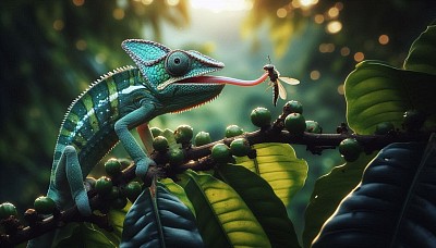 A chameleon hunting for food